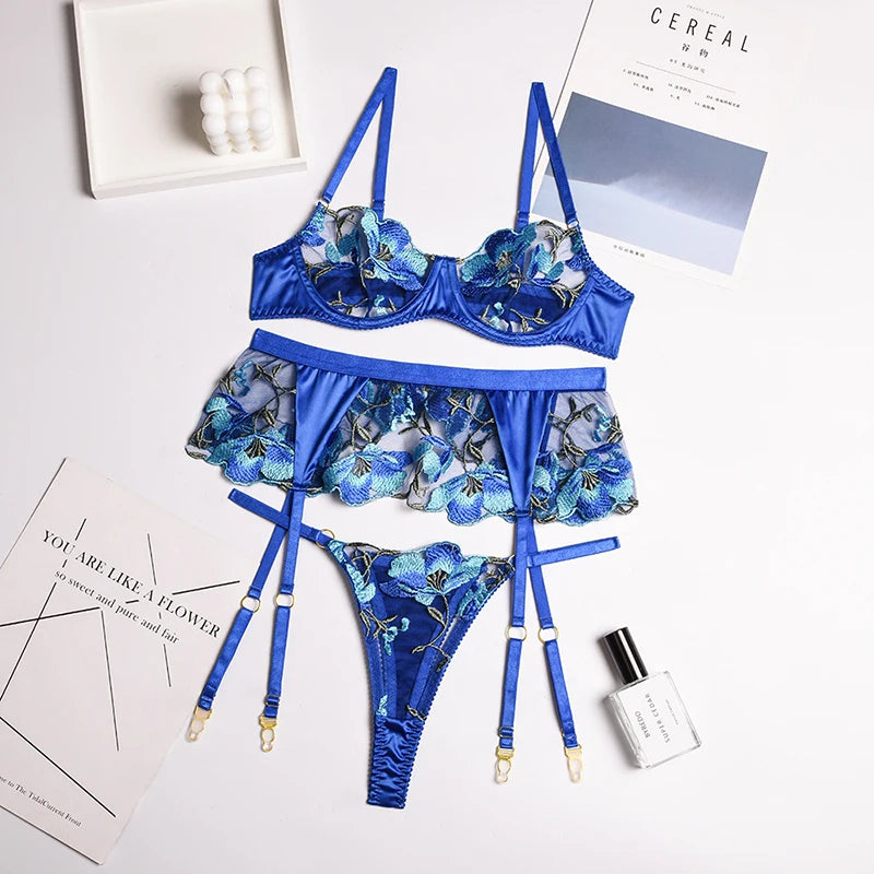 Lingerie Set Cinta liga Blue Floral