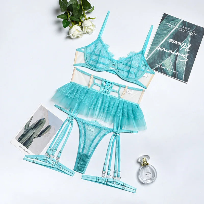 Lingerie Set com Cinta Liga Blue Bailarina Flavia scarpaintimates Lingerie Set com Cinta Liga Blue Bailarina Flavia scarpaintimates